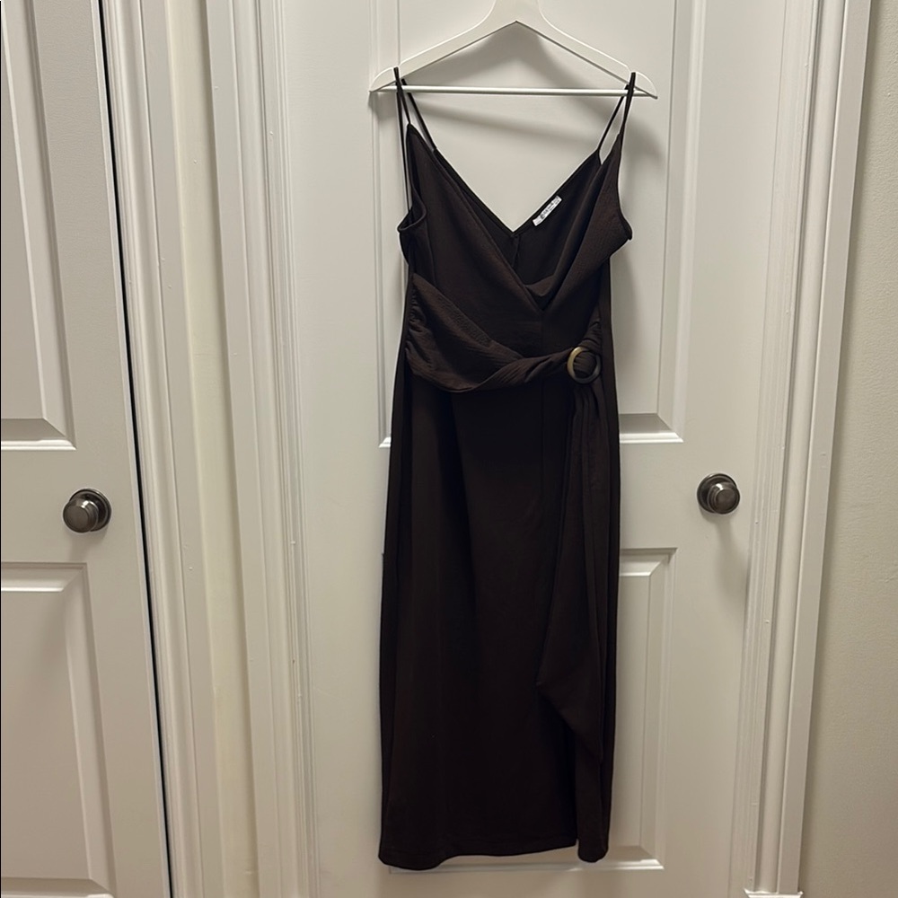 Zara Brown Wrap Waist Dress with Buckle Detail